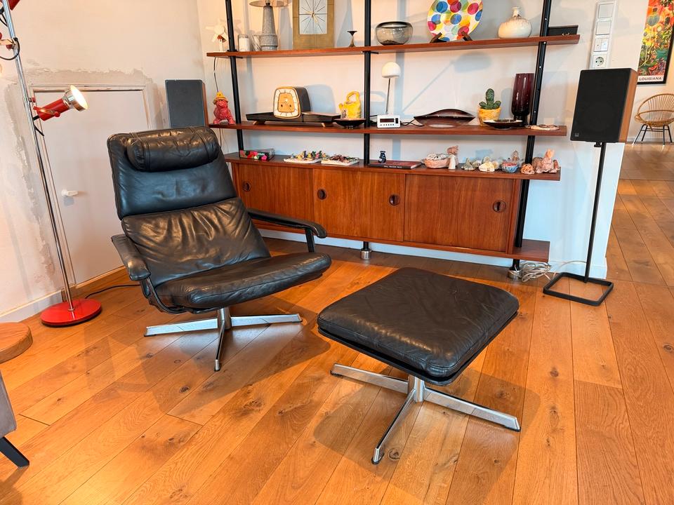 70s Scandinavian Leather Lounge Chair & Ottoman | Skandi – Ansicht 8