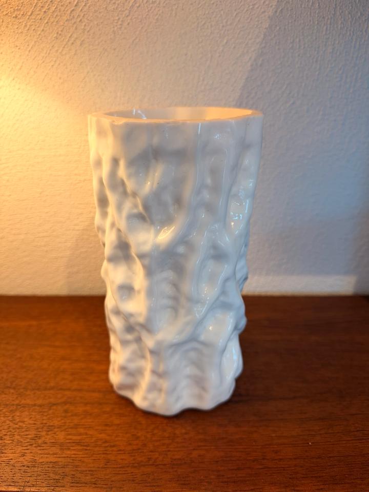 Vintage Vase Ingrid Glashütte Weiß Rindenstruktur Mid Century – Ansicht 2