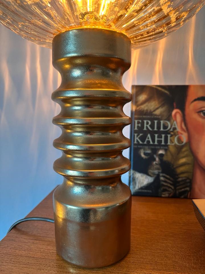 XL Vintage Tischlampe Mushroom Hollywood Regency 70er Gold Glas – Ansicht 4