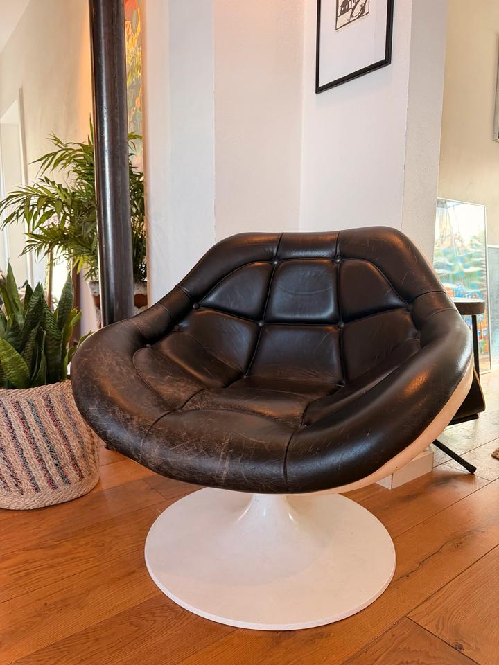 Vintage Space-Age Lounge Sessel 70er Fiberglas Leder Italien – Ansicht 4