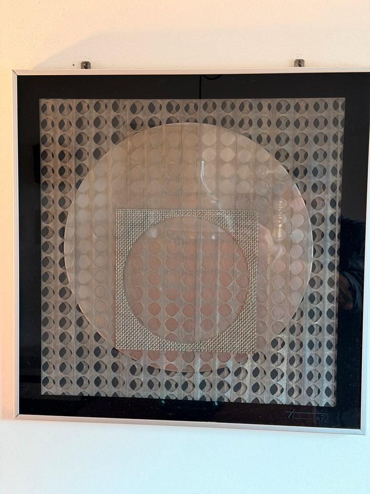Vintage Op Art Wandobjekt Moiré Metall 1972 + Vasarely Buch – Ansicht 8