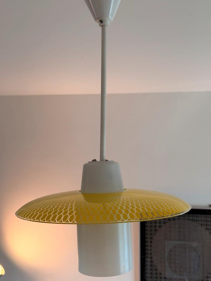 Vintage Space Age Hängelampe 70er Waben Muster Gelb Retro – Ansicht 2