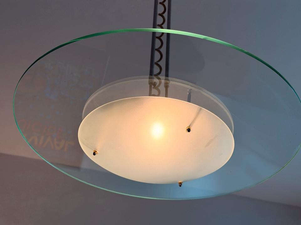 Vintage Honsel Hängelampe Glas 80er Jahre Postmodern UFO Design – Ansicht 6