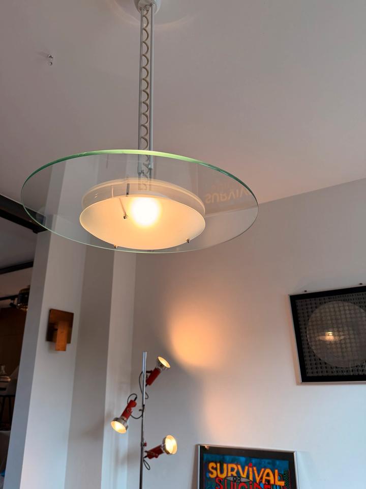 Vintage Honsel Hängelampe Glas 80er Jahre Postmodern UFO Design – Ansicht 8