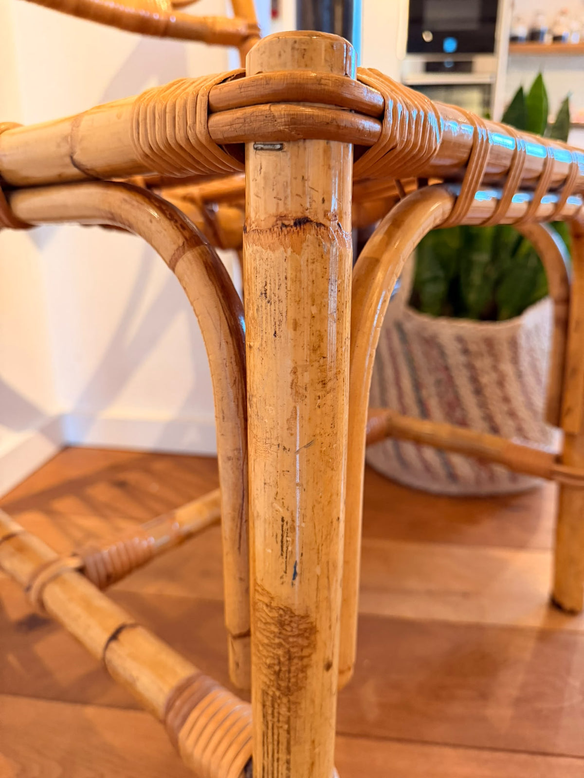 Italienischer Bambus- & Rattanstuhl | 1950er/1960er – Detailaufnahme 13