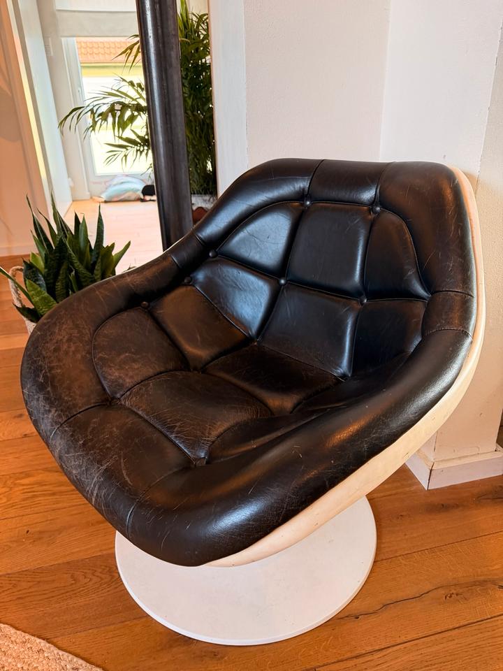 Vintage Space-Age Lounge Sessel 70er Fiberglas Leder Italien