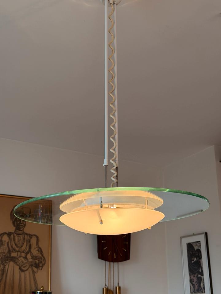 Vintage Honsel Hängelampe Glas 80er Jahre Postmodern UFO Design – Ansicht 7