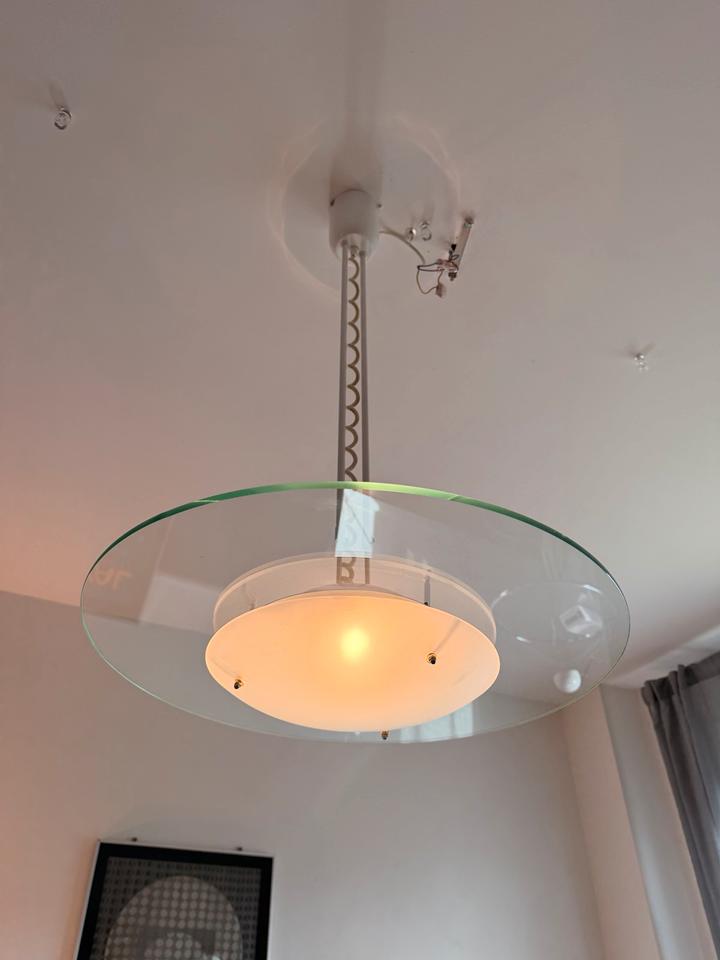 Vintage Honsel Hängelampe Glas 80er Jahre Postmodern UFO Design – Ansicht 3