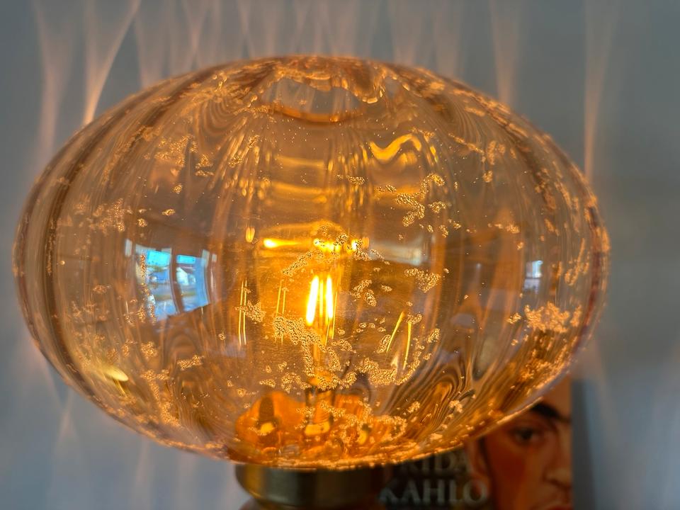 XL Vintage Tischlampe Mushroom Hollywood Regency 70er Gold Glas – Ansicht 3