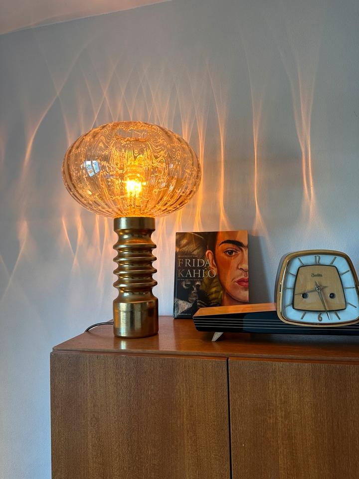 XL Vintage Tischlampe Mushroom Hollywood Regency 70er Gold Glas – Ansicht 2