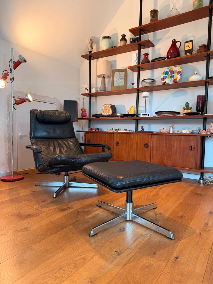 70s Scandinavian Leather Lounge Chair & Ottoman | Skandi – Ansicht 12