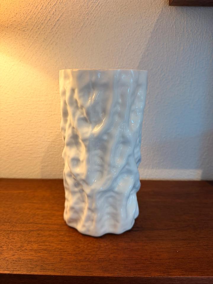 Vintage Vase Ingrid Glashütte Weiß Rindenstruktur Mid Century
