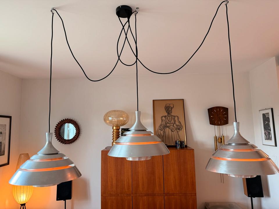 3er Set Hans-Agne Jakobsson Pendellampen Aluminium 60er Vintage – Ansicht 9