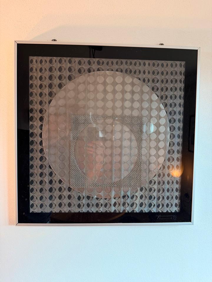 Vintage Op Art Wandobjekt Moiré Metall 1972 + Vasarely Buch – Ansicht 4