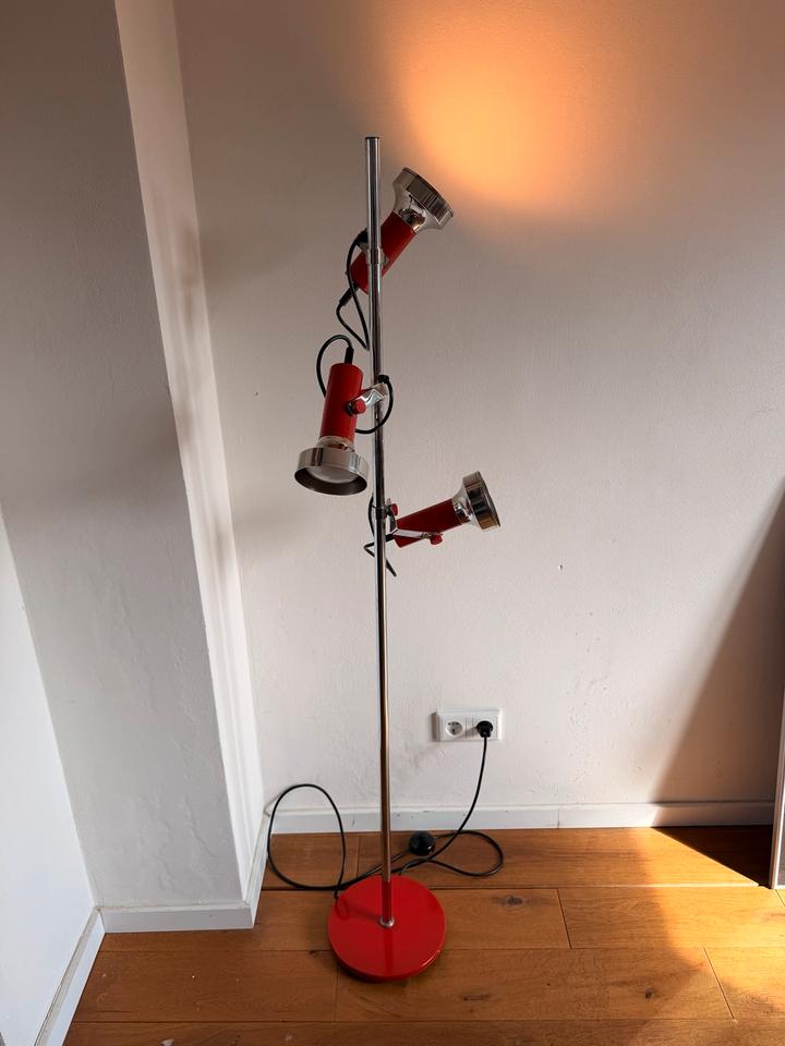 Vintage 70er Stehlampe Space Age 3 Spots Rot Chrom Mid Century – Ansicht 2