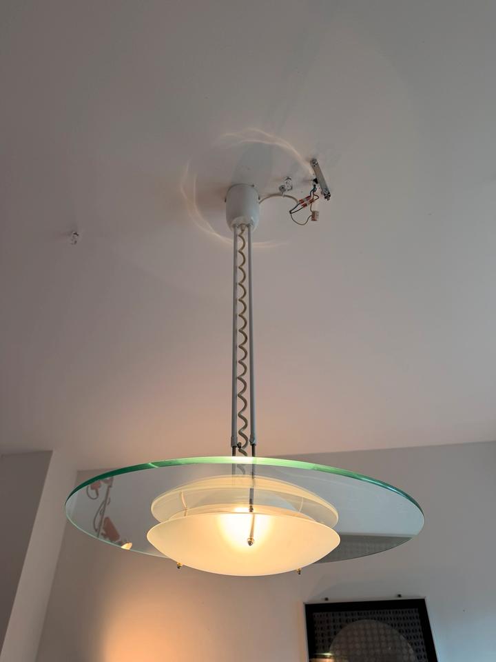 Vintage Honsel Hängelampe Glas 80er Jahre Postmodern UFO Design – Ansicht 5