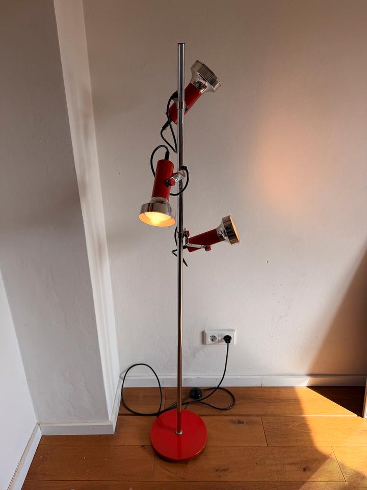 Vintage 70er Stehlampe Space Age 3 Spots Rot Chrom Mid Century – Ansicht 3