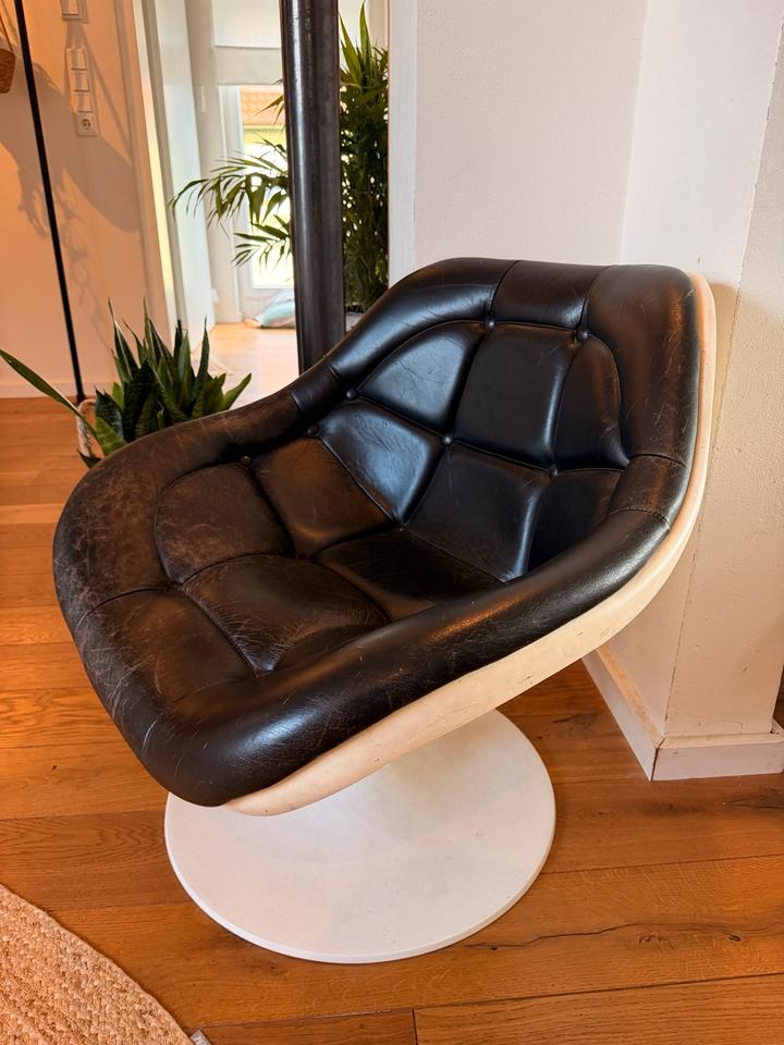 Vintage Space-Age Lounge Sessel 70er Fiberglas Leder Italien – Ansicht 5