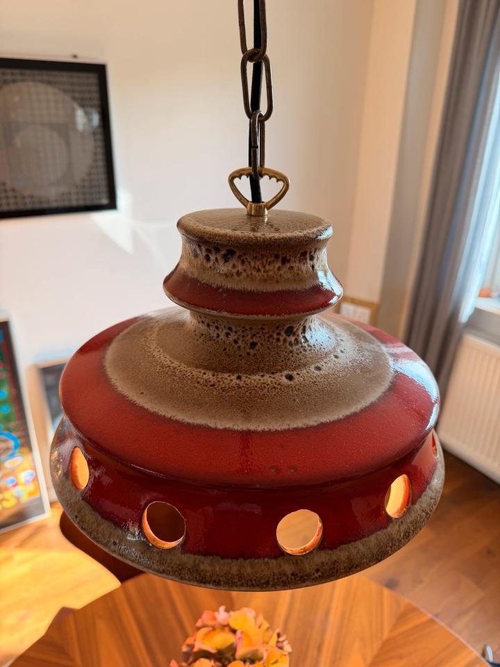 Vintage 70er Hustadt Keramik Hängelampe Fat Lava Rot + Wandlampen – Ansicht 7
