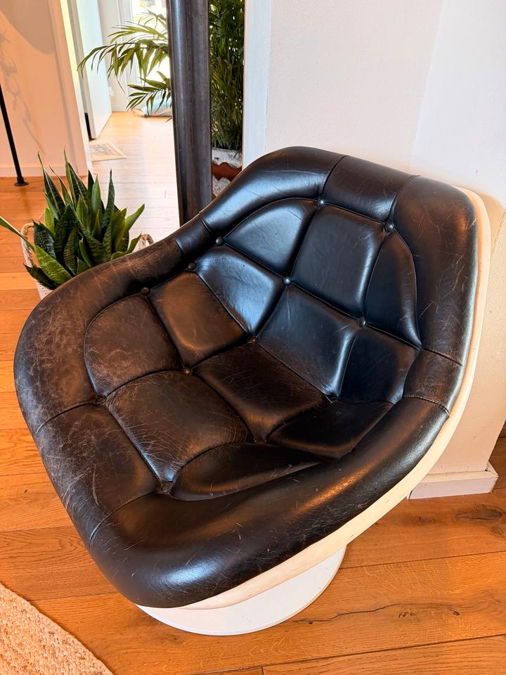 Vintage Space-Age Lounge Sessel 70er Fiberglas Leder Italien – Ansicht 6