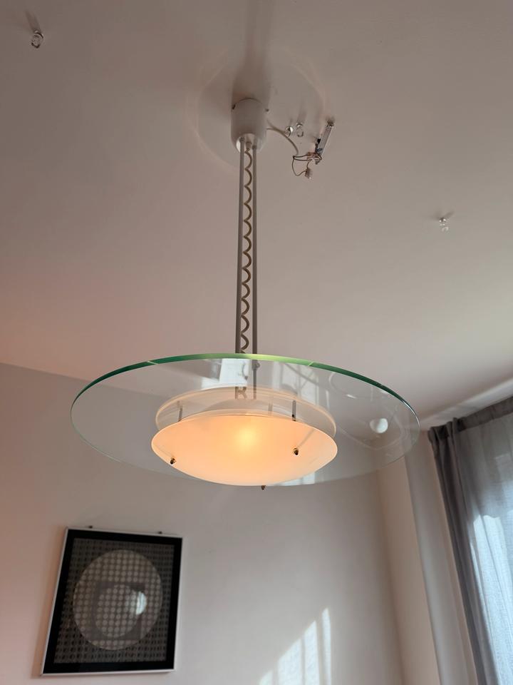 Vintage Honsel Hängelampe Glas 80er Jahre Postmodern UFO Design