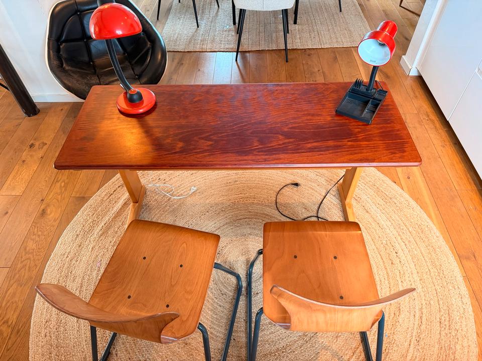 Vintage Casala Schreibtisch/Schulbank|  2 x Flötotto | Aufgearb. – Ansicht 12